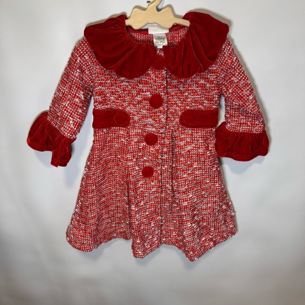 Blueberi Gold Girls Red and White Dress Coat Size 2T Holiday Valentines